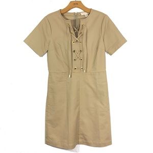 Michael Kors Tan Brown Lace Up Shift Dress